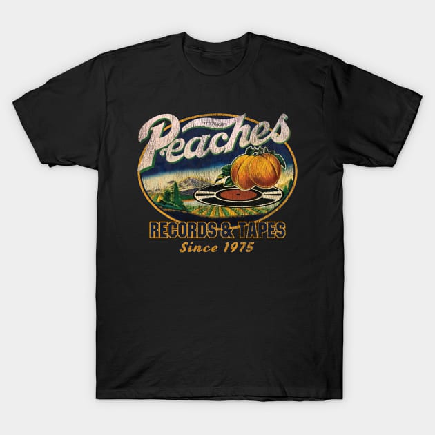 Peaches Records and Tapes Oval 1975 Worn Out T-Shirt by Alema Art